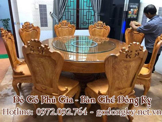 bộ bàn ăn mặt kính giả cổ